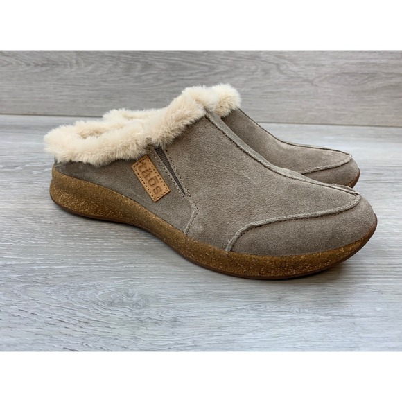 Taos Woolly Women's Taupe Suede Faux Fur Lined Clog Mules 7 Casual Comfort Shoes